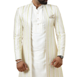 Alluring Pastel Thread Embroidered Off-White Open Sherwani with Kurta Pajama Set | Father Son Combo | Jaipurio Collection